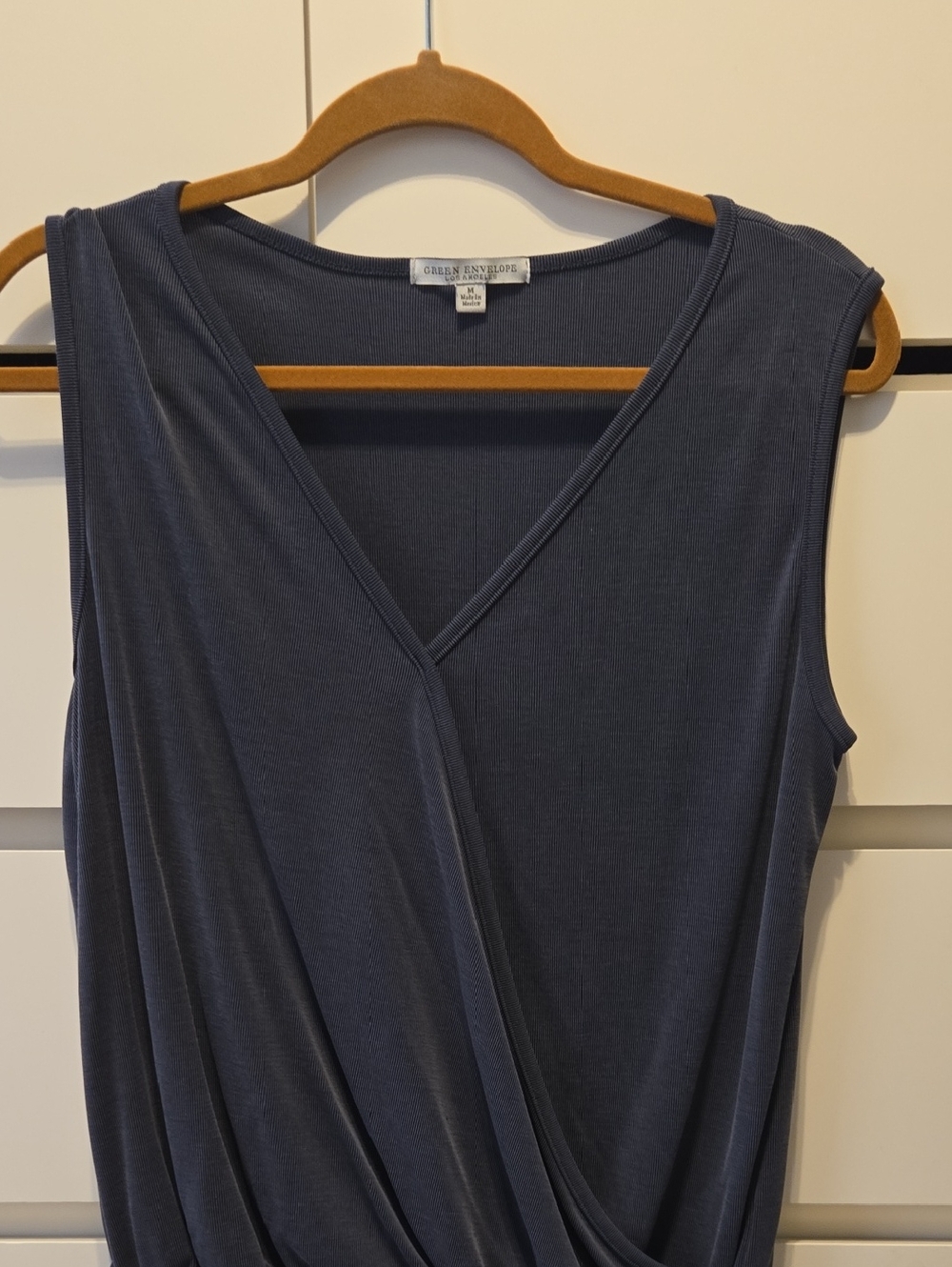 Green Envelope Navy Wrap-Style Sleeveless Top
